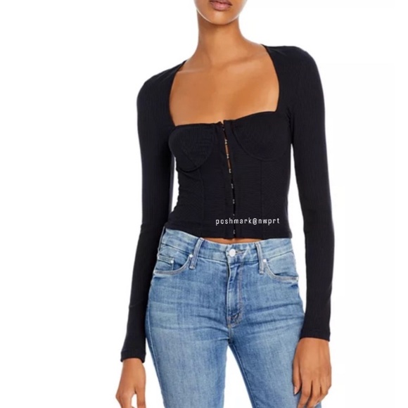 JONATHAN SIMKHAI Shay Black Bustier Ribbed Crop Top Shirt Blouse S Small - Picture 11 of 12